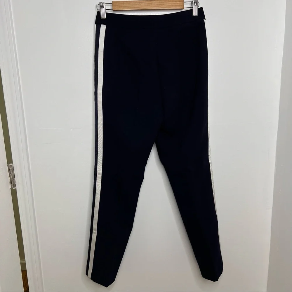 WHISTLES Navy Blue Slim Fit Side Pin Stripe Pants